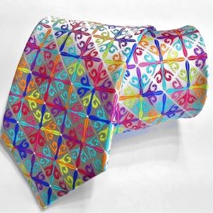 White Geometric Multi-color Lawrence Ivey Silk Tie